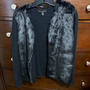 Banana Republic Factory Black Cardigan with Faux Fur